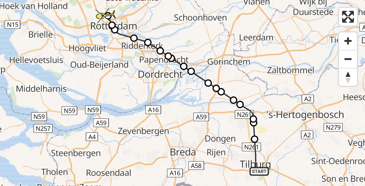 Routekaart van de vlucht: Lifeliner 2 naar Rotterdam The Hague Airport, Piet van Haarenstraat