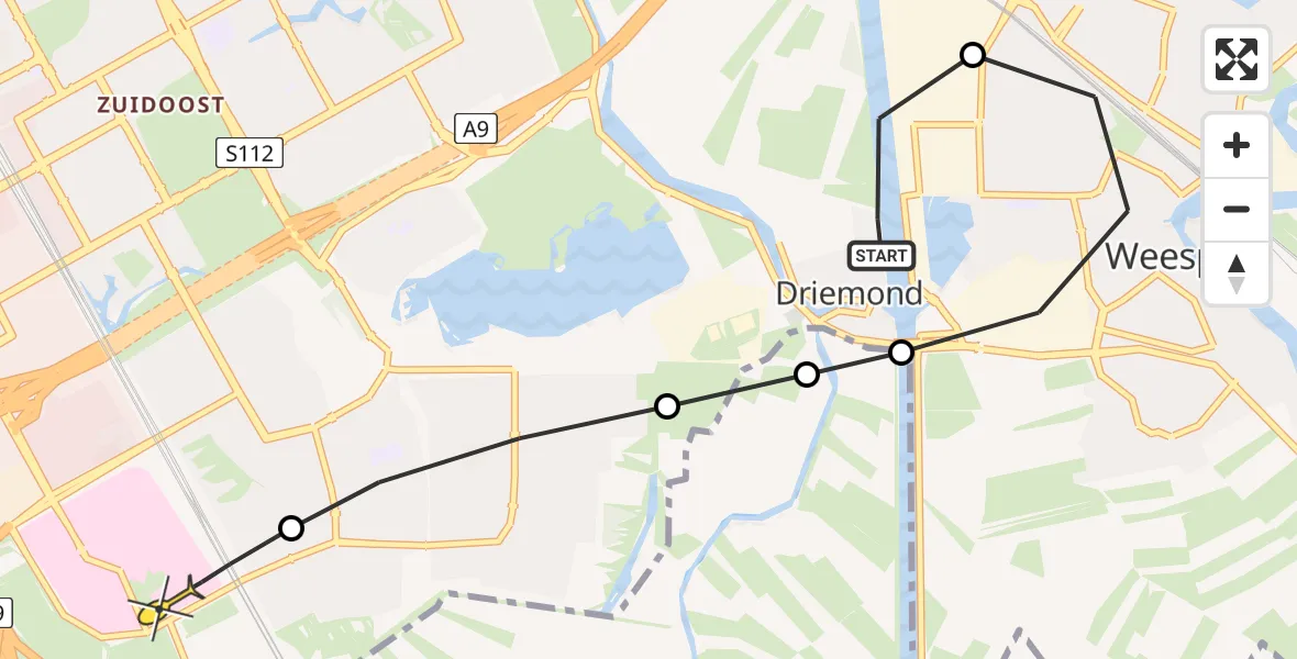 Routekaart van de vlucht: Lifeliner 1 naar Academisch Medisch Centrum (AMC), Eemmeerlaan