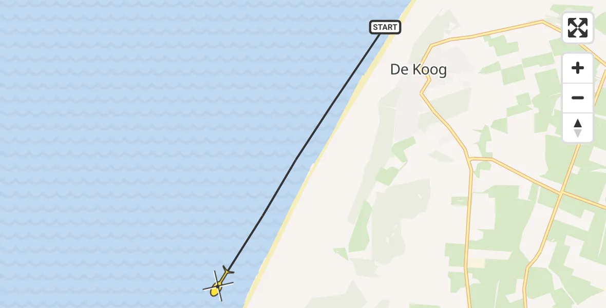 Routekaart van de vlucht: Politiehelikopter naar De Koog, Paal 19
