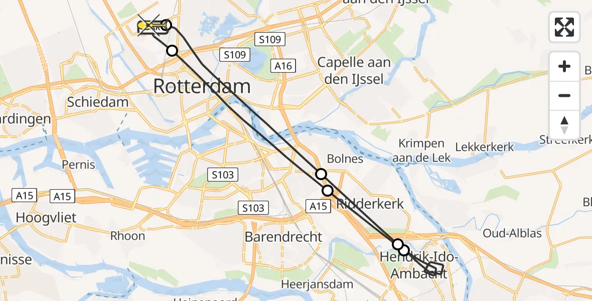 Routekaart van de vlucht: Lifeliner 2 naar Rotterdam The Hague Airport, Beekweg