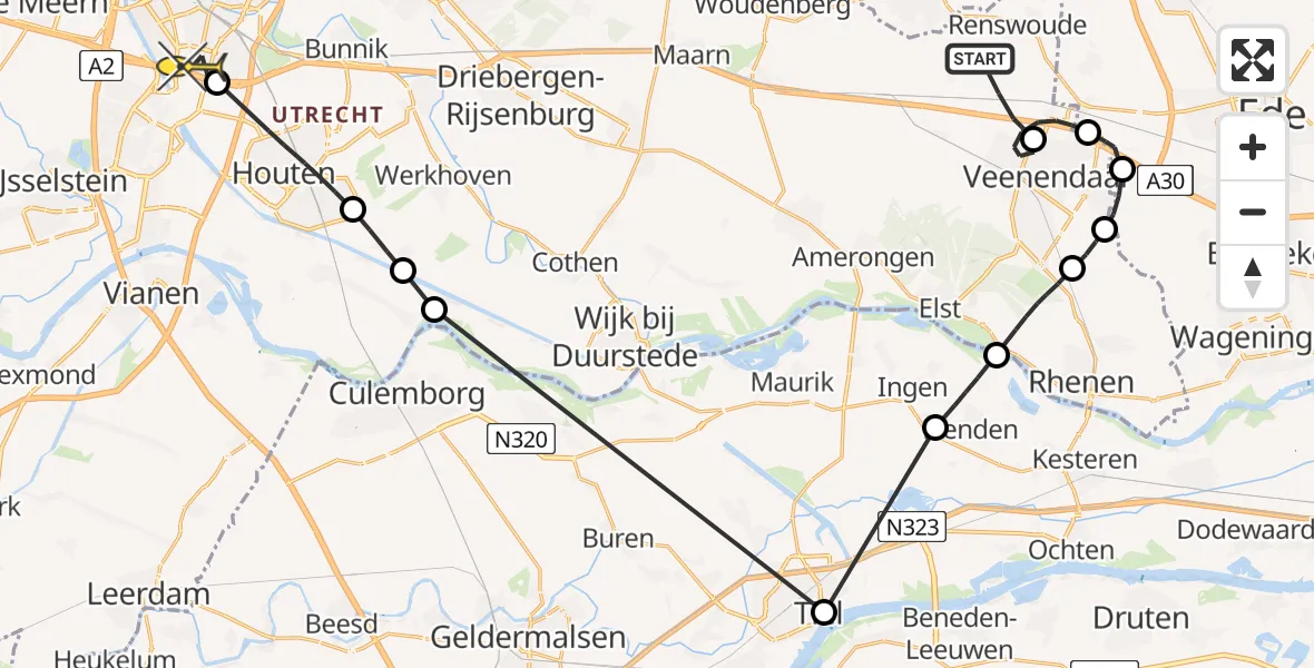 Routekaart van de vlucht: Politieheli naar Utrecht, Biesbosserweg