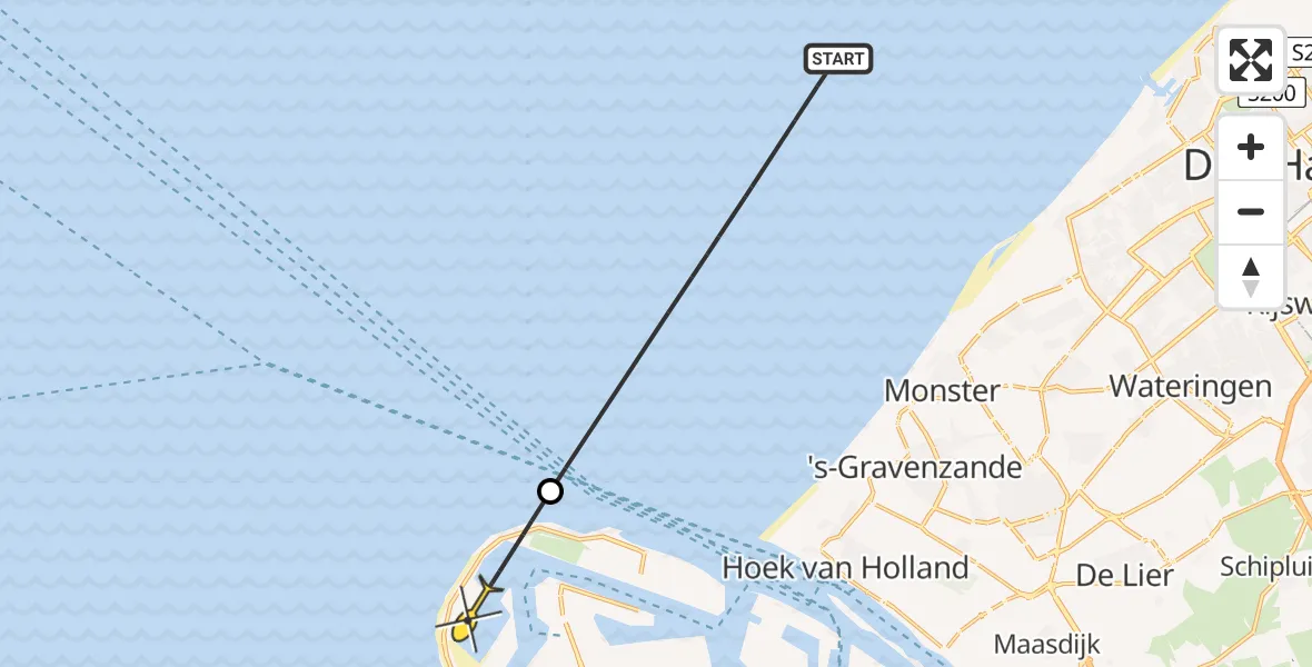 Routekaart van de vlucht: Politiehelikopter naar Maasvlakte, Offshore Center Rotterdam