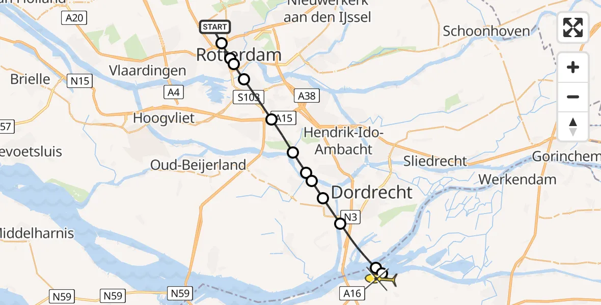 Routekaart van de vlucht: Lifeliner 2 naar Lage Zwaluwe, Terletweg