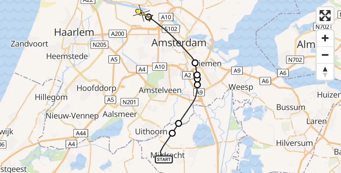 Routekaart van de vlucht: Lifeliner 1 naar Amsterdam Heliport, Derde Zijweg