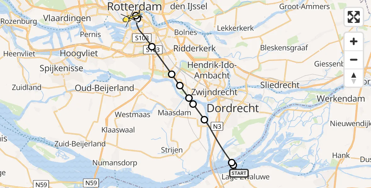 Routekaart van de vlucht: Lifeliner 2 naar Erasmus MC, Anna Jacominaplaat