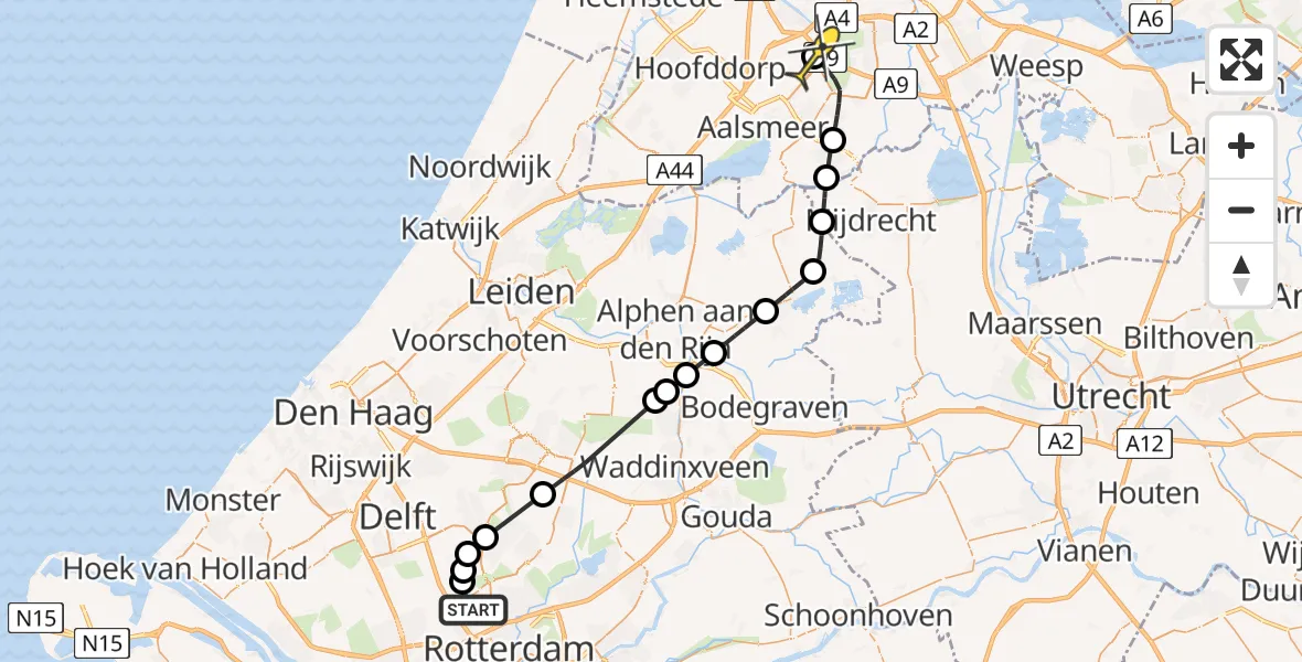 Routekaart van de vlucht: Politieheli naar Schiphol, Schieveense polder