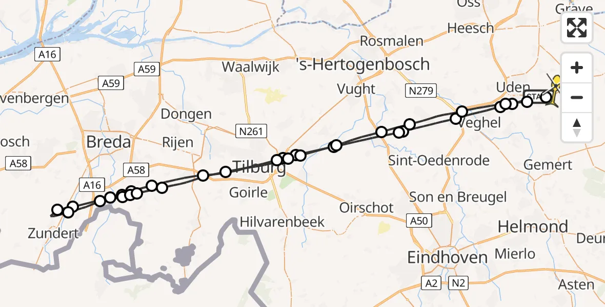 Routekaart van de vlucht: Lifeliner 3 naar Vliegbasis Volkel, Boekelsedijk