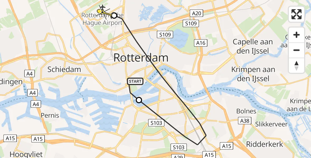 Routekaart van de vlucht: Lifeliner 2 naar Rotterdam The Hague Airport, Parkhaven