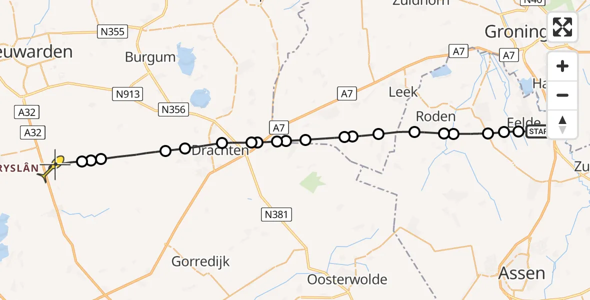 Routekaart van de vlucht: Lifeliner 4 naar Grou, Hoofdweg