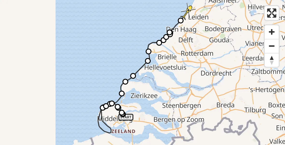 Routekaart van de vlucht: Politieheli naar Katwijk, Lamsoor