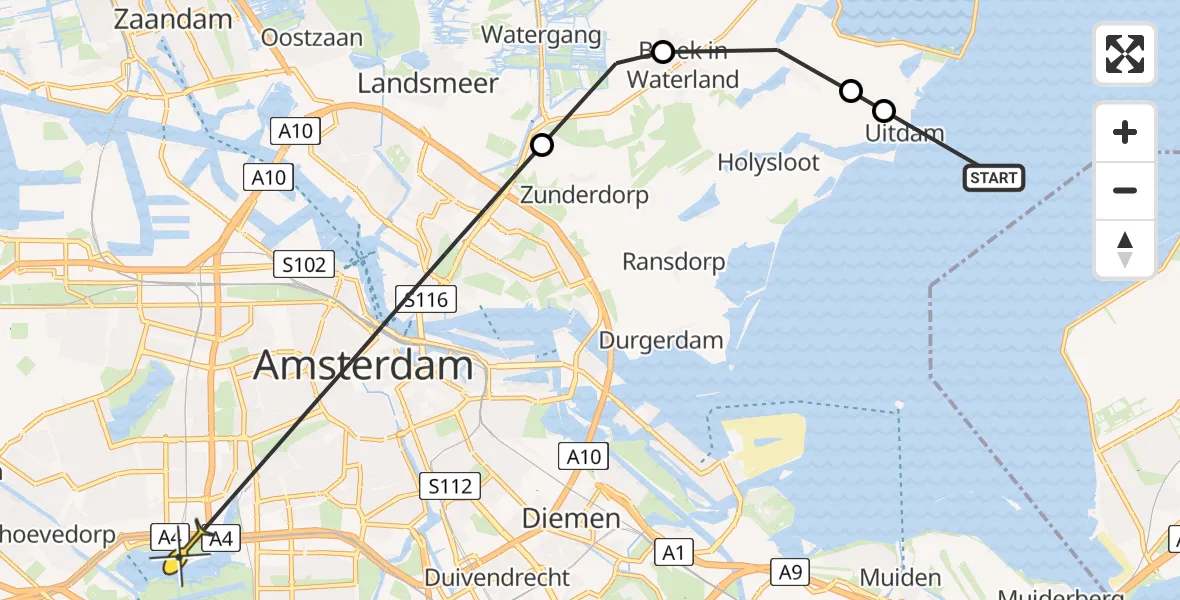 Routekaart van de vlucht: Politiehelikopter naar Amsterdam, Alewijk Sloot