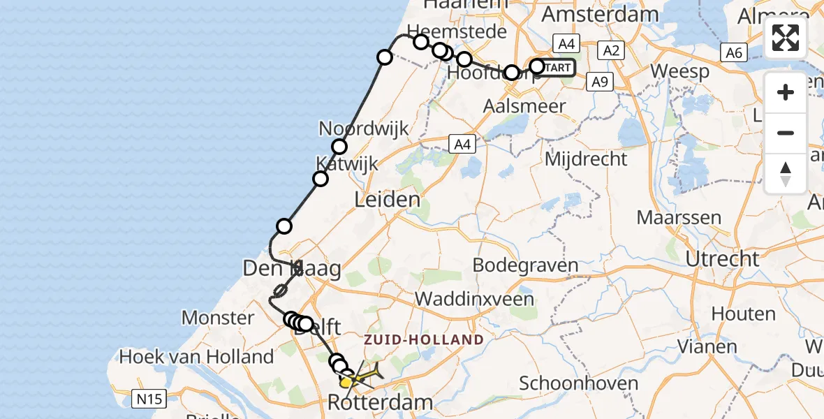 Routekaart van de vlucht: Politieheli naar Rotterdam The Hague Airport, Schipholweg