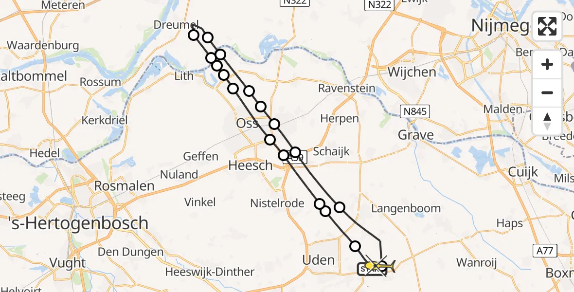 Routekaart van de vlucht: Lifeliner 3 naar Vliegbasis Volkel, Zeelandsedijk