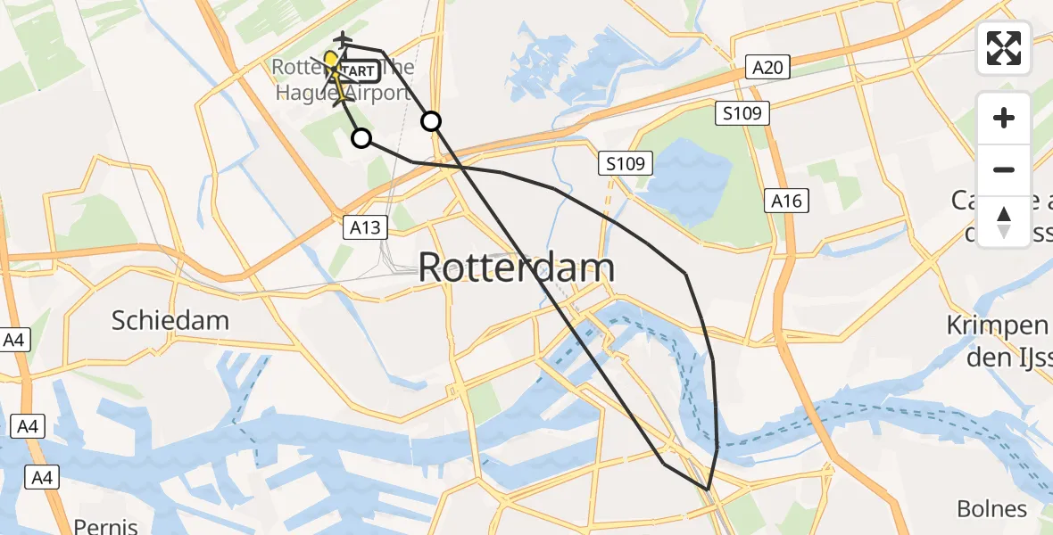 Routekaart van de vlucht: Lifeliner 2 naar Rotterdam The Hague Airport, Einthovenpad