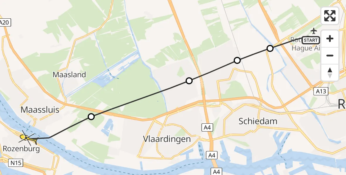 Routekaart van de vlucht: Lifeliner 2 naar Rozenburg, Brandenburgbaan