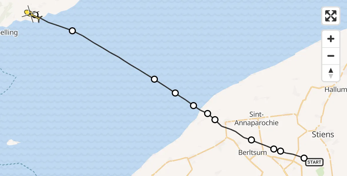 Routekaart van de vlucht: Ambulanceheli naar Striep, Bitgumerlân