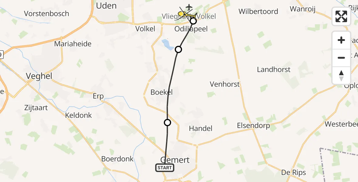 Routekaart van de vlucht: Lifeliner 3 naar Vliegbasis Volkel, Den Elding