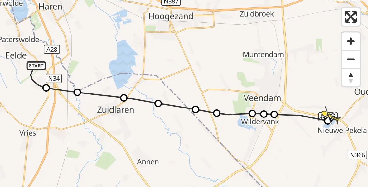 Routekaart van de vlucht: Lifeliner 4 naar Nieuwe Pekela, Breukenweg