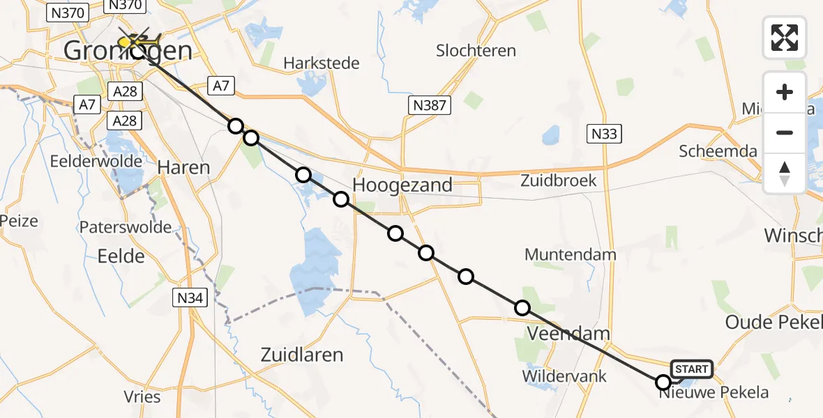 Routekaart van de vlucht: Lifeliner 4 naar Universitair Medisch Centrum Groningen, Zoutweg