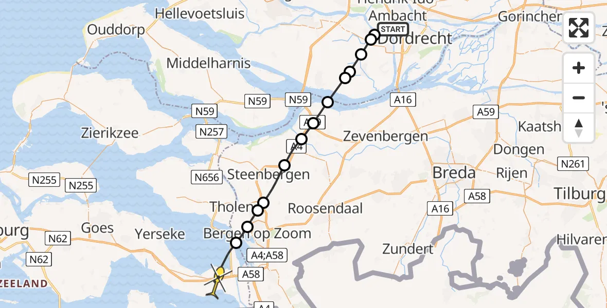 Routekaart van de vlucht: Lifeliner 2 naar Rilland, Groenestein