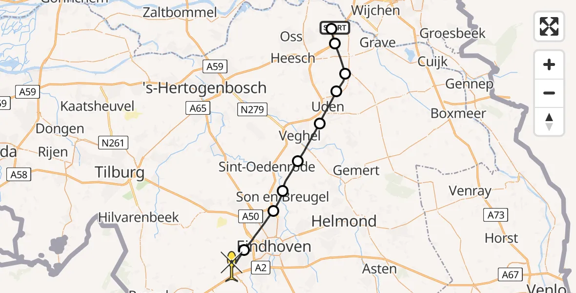 Routekaart van de vlucht: Lifeliner 3 naar Veldhoven, Beemdenweg