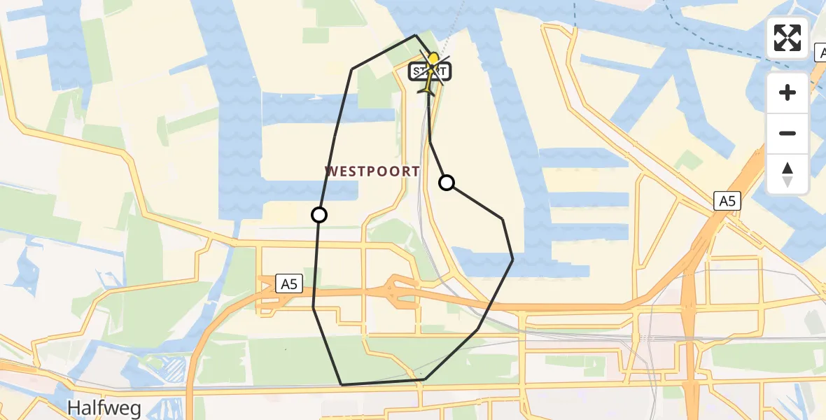 Routekaart van de vlucht: Lifeliner 1 naar Amsterdam Heliport, Hornweg