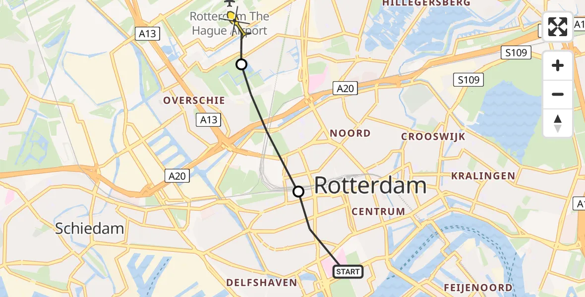 Routekaart van de vlucht: Lifeliner 2 naar Rotterdam The Hague Airport, Bellevoysstraat