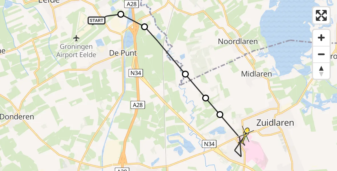 Routekaart van de vlucht: Lifeliner 4 naar Zuidlaren, Machlaan