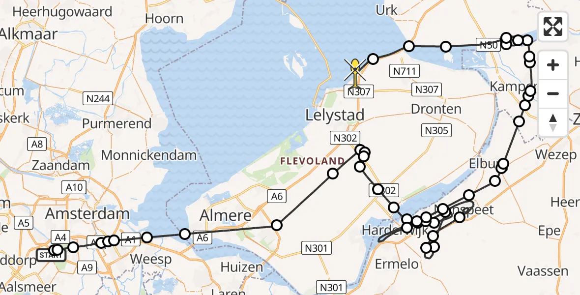 Routekaart van de vlucht: Politieheli naar Lelystad, Nieuwemeerdijk