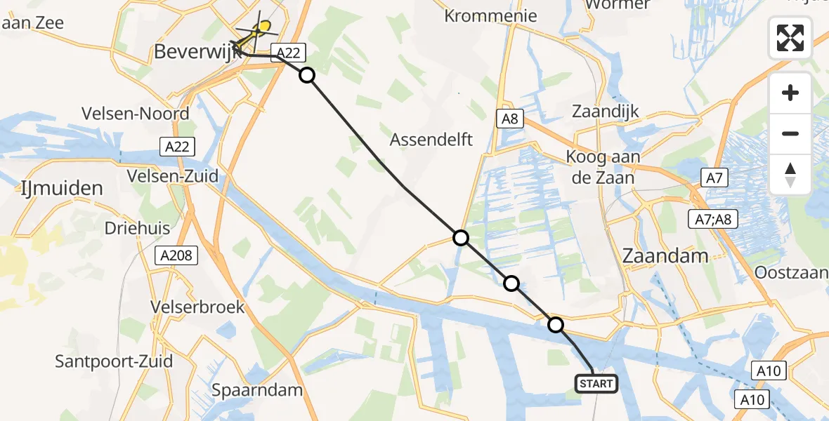 Routekaart van de vlucht: Lifeliner 1 naar Beverwijk, Stromboliweg