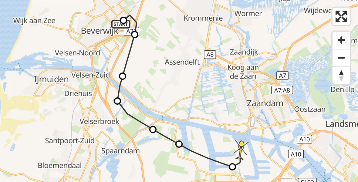 Routekaart van de vlucht: Lifeliner 1 naar Amsterdam Heliport, Der Slinger