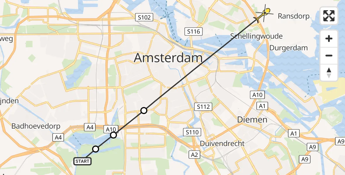 Routekaart van de vlucht: Politiehelikopter naar Amsterdam, Koenenkade