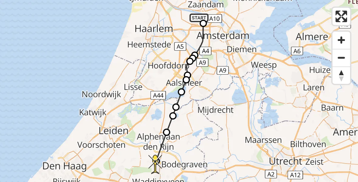 Routekaart van de vlucht: Lifeliner 1 naar Boskoop, Westhavenweg