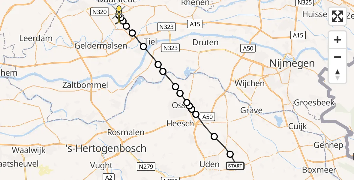 Routekaart van de vlucht: Lifeliner 3 naar Ravenswaaij, Houtvennen