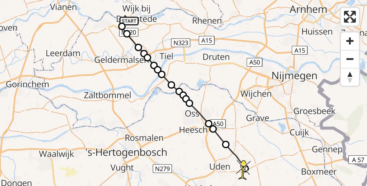 Routekaart van de vlucht: Lifeliner 3 naar Vliegbasis Volkel, Broekweg