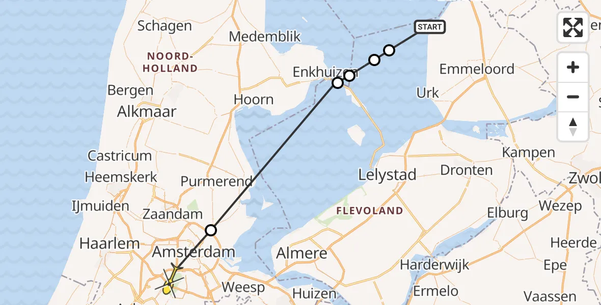 Routekaart van de vlucht: Politieheli naar Amstelveen, De Duizendmeterweg