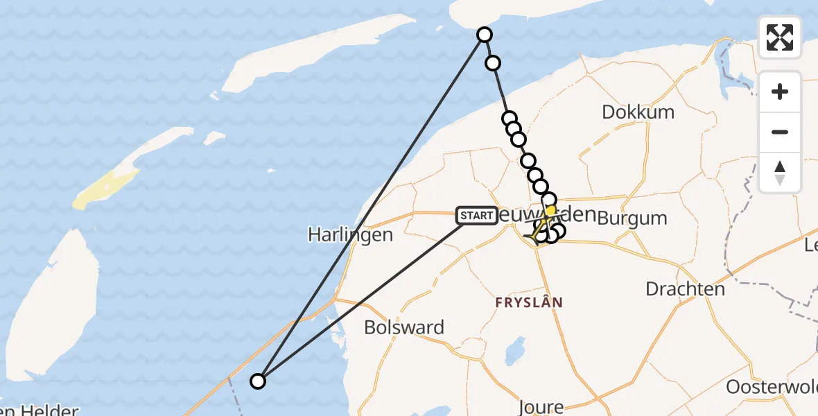 Routekaart van de vlucht: Ambulanceheli naar Leeuwarden, De Holle Poarte