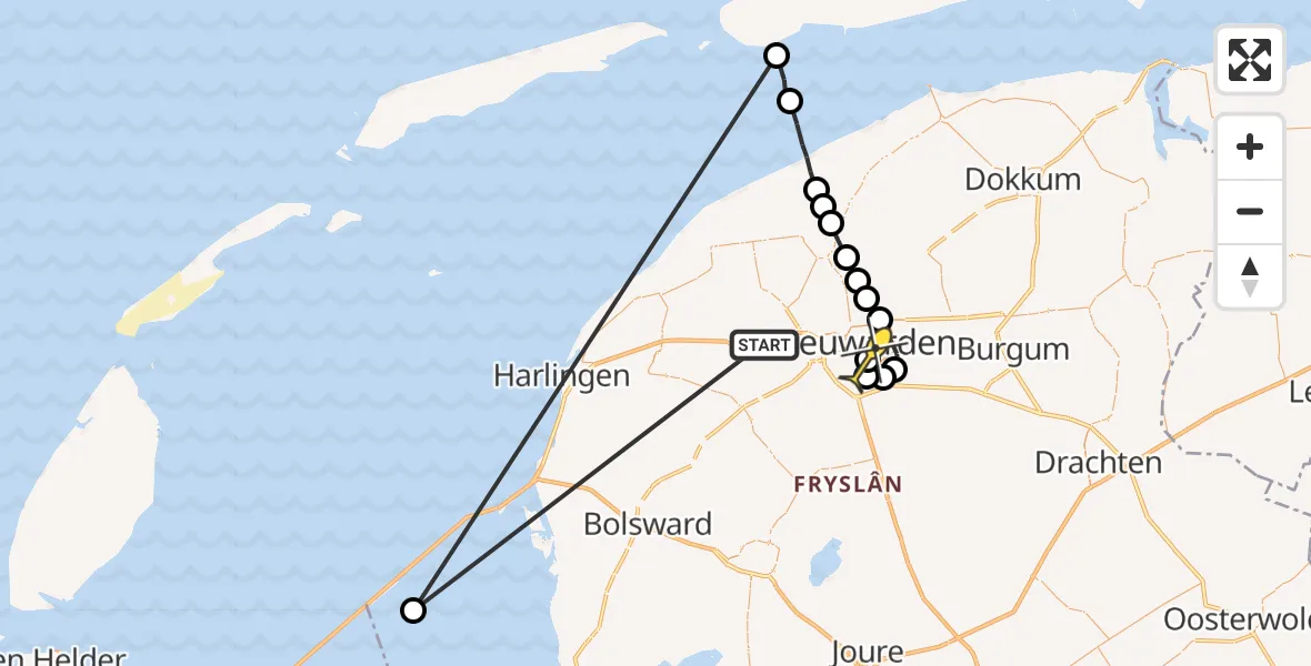 Routekaart van de vlucht: Ambulancehelikopter naar Leeuwarden, De Holle Poarte