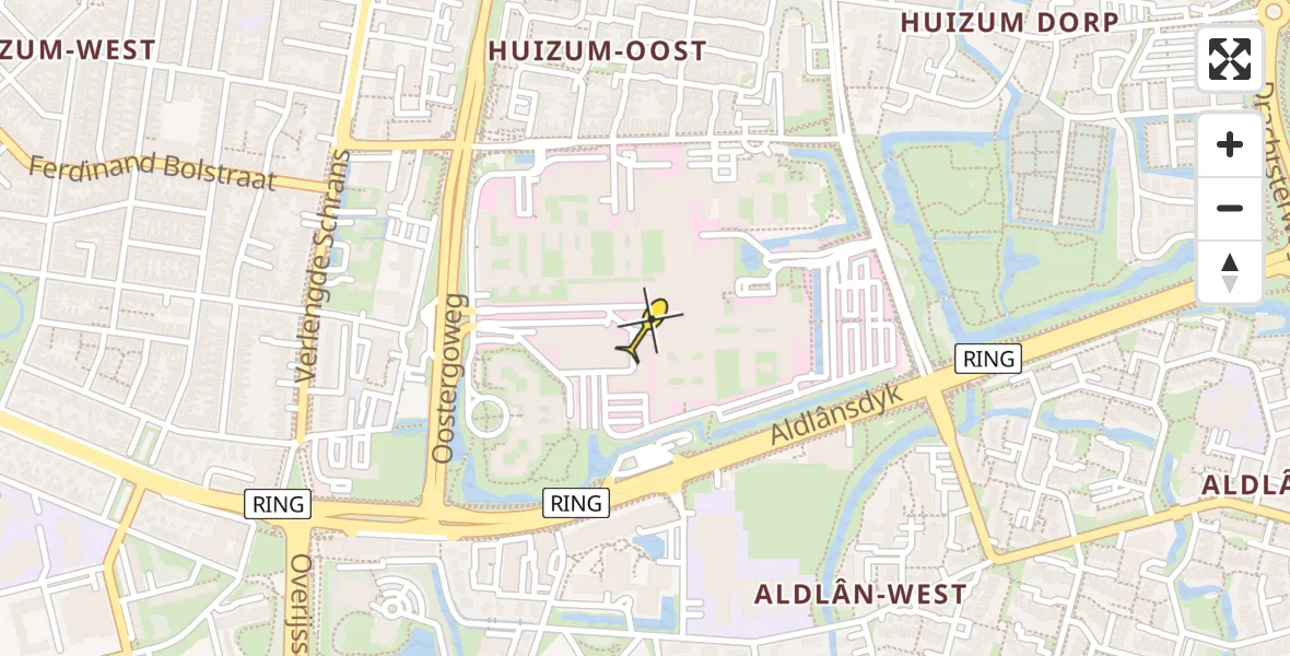 Vluchtroute Ambulancehelikopter van Leeuwarden naar Leeuwarden