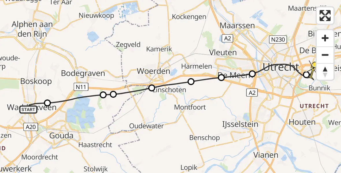 Routekaart van de vlucht: Lifeliner 2 naar Universitair Medisch Centrum Utrecht, Henegouwerweg