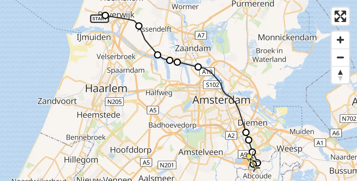 Routekaart van de vlucht: Lifeliner 1 naar Academisch Medisch Centrum (AMC), Zeestraat