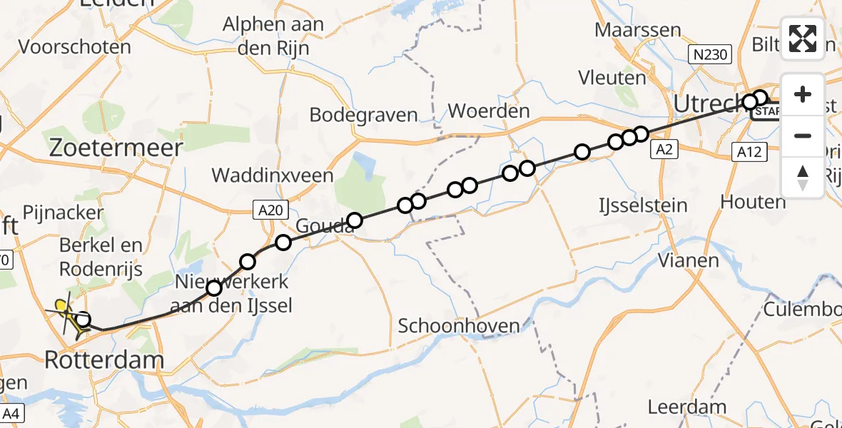 Routekaart van de vlucht: Lifeliner 2 naar Rotterdam The Hague Airport, Brandenburgbaan