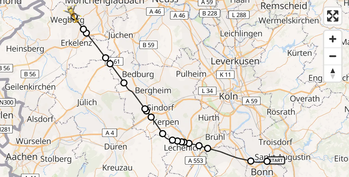 Vluchtroute Traumahelikopter Sankt Augustin - , 12 juli 2024, 12:23