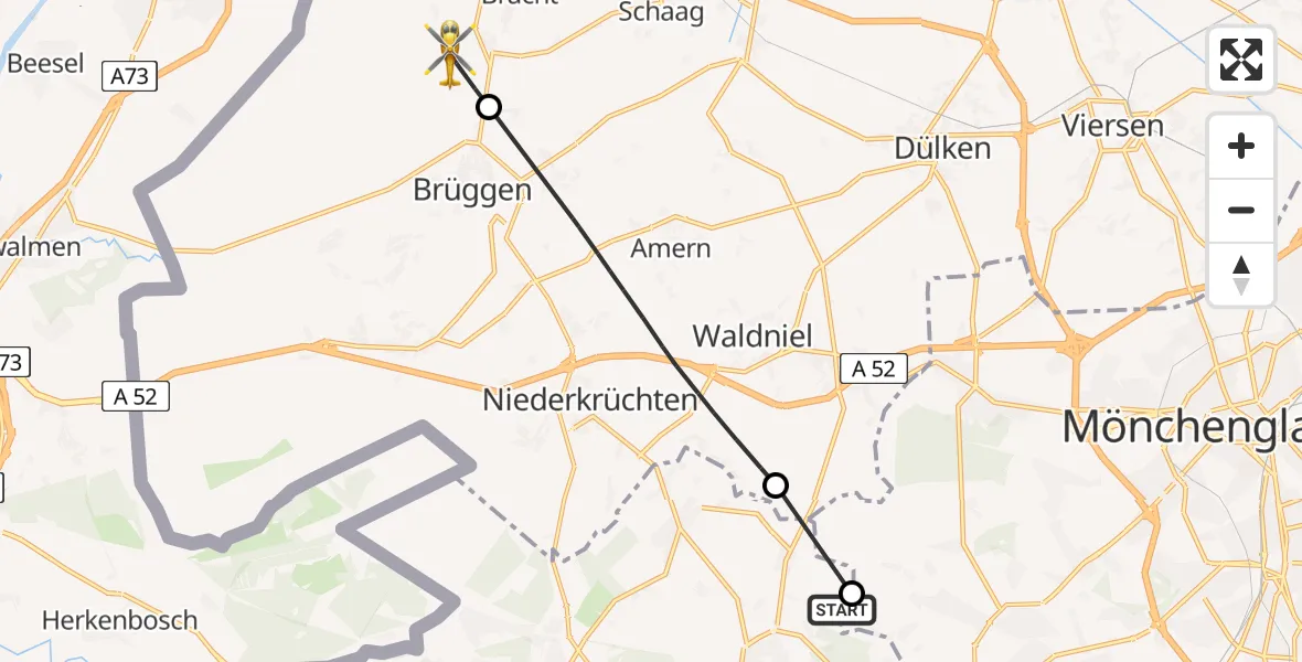 Vluchtroute Traumahelikopter Wegberg - Brüggen, 12 juli 2024, 12:52