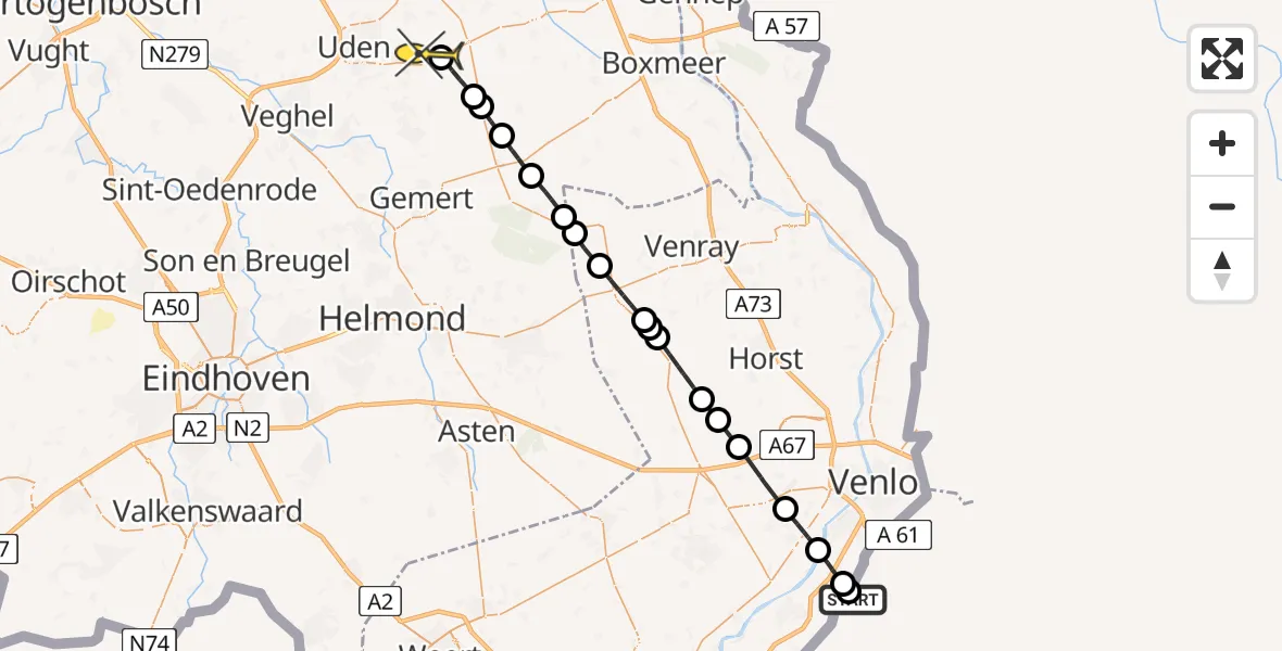 Routekaart van de vlucht: Traumaheli naar Vliegbasis Volkel, Bosheideweg