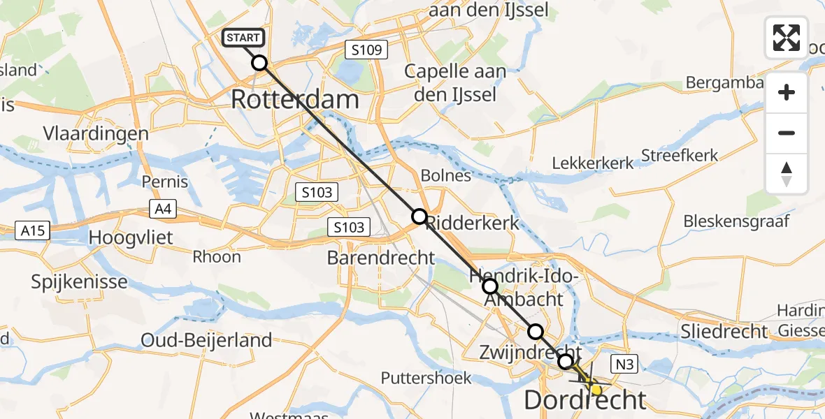 Routekaart van de vlucht: Lifeliner 2 naar Dordrecht, Van Leeuwenhoekhof