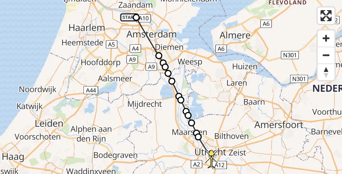 Routekaart van de vlucht: Lifeliner 1 naar Utrecht, Hemweg