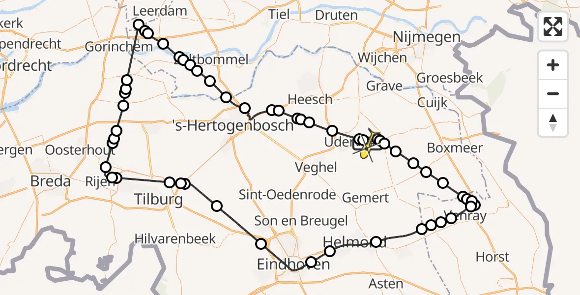 Routekaart van de vlucht: Politieheli naar Vliegbasis Volkel, Zeelandsedijk