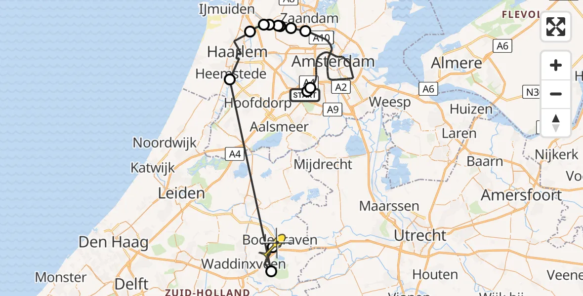 Routekaart van de vlucht: Politieheli naar Bodegraven, Polder Meerzicht