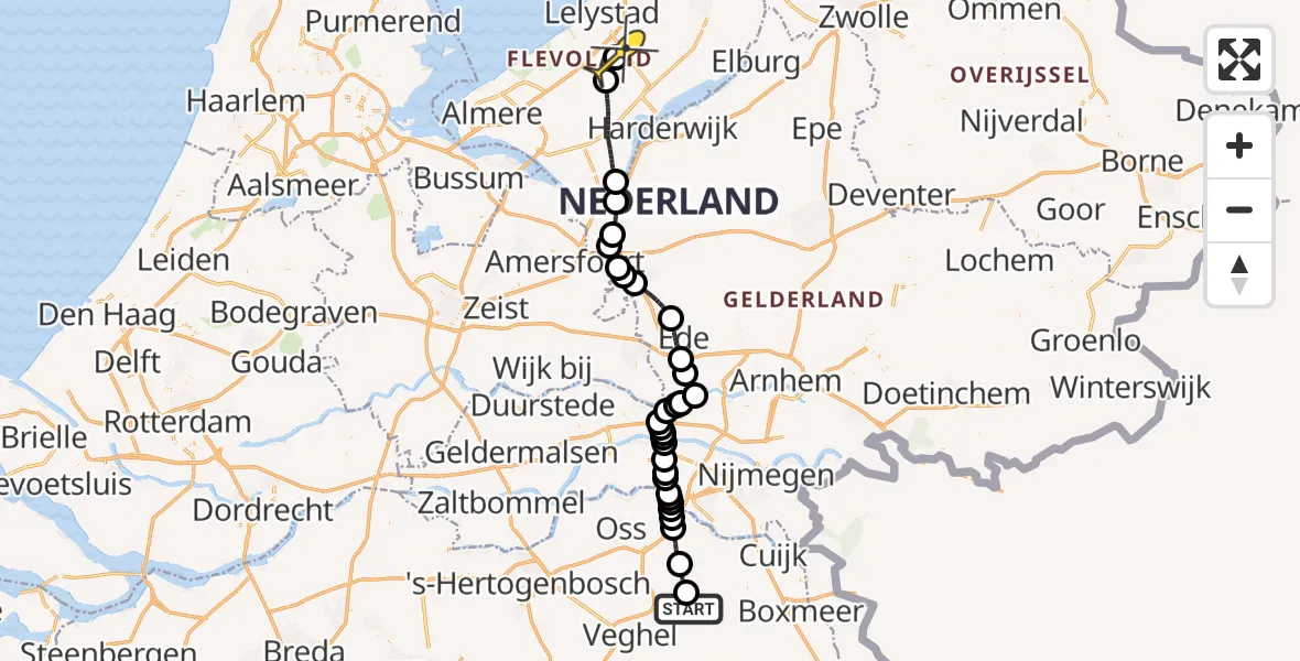 Routekaart van de vlucht: Traumaheli naar Lelystad Airport, Millsebaan